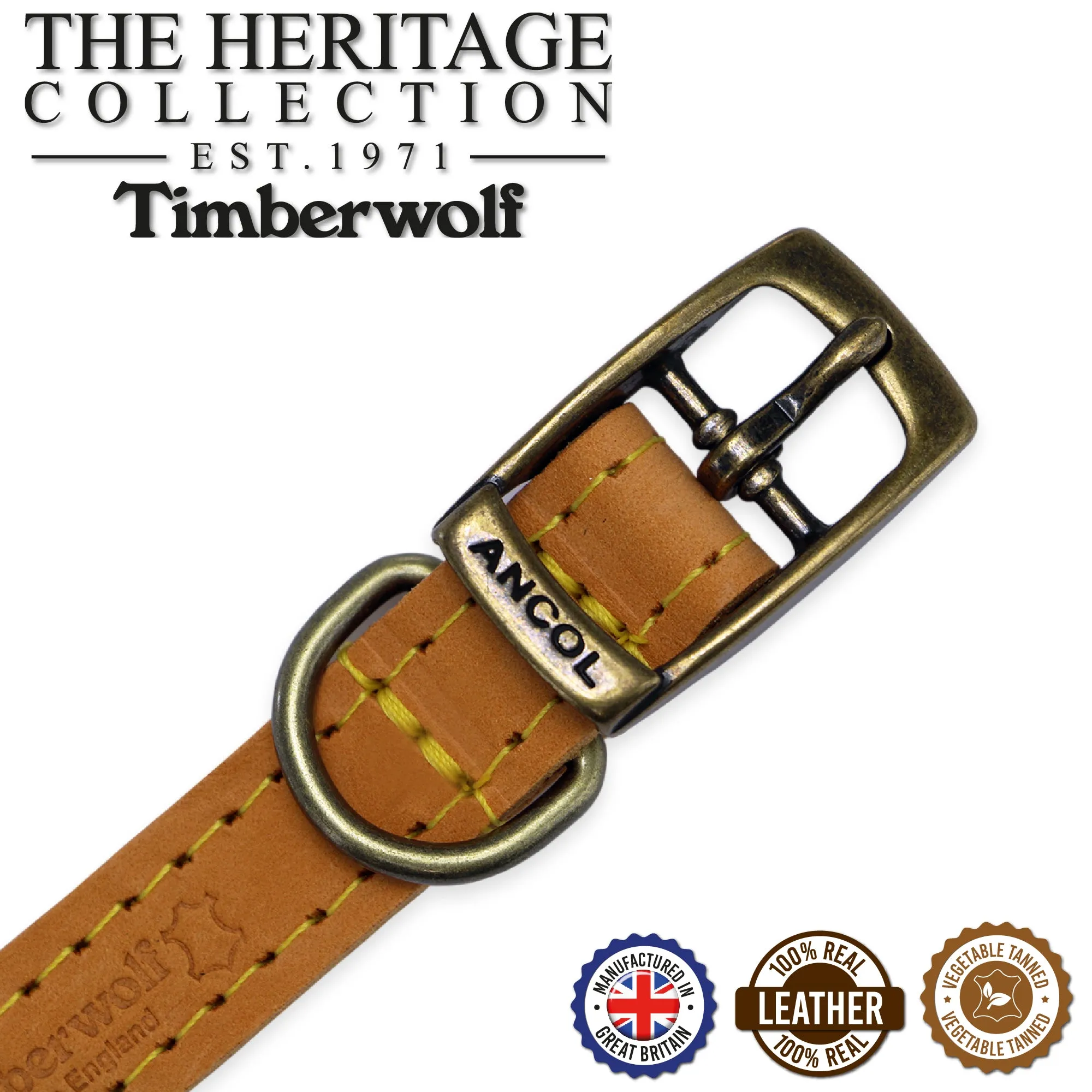 Ancol - Timberwolf Leather Collar - Mustard - Size 2