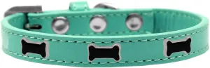 Black Bone Widget Dog Collar Aqua Size 18
