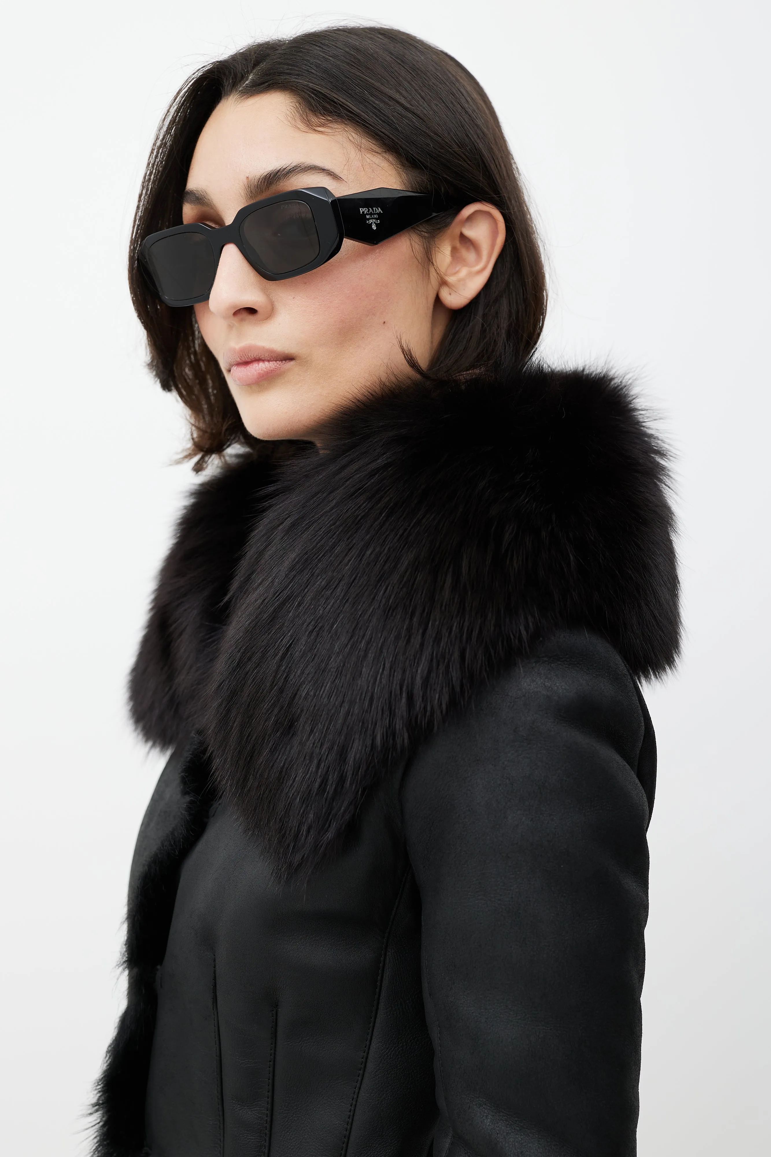 Black Leather Fox Fur Jacket