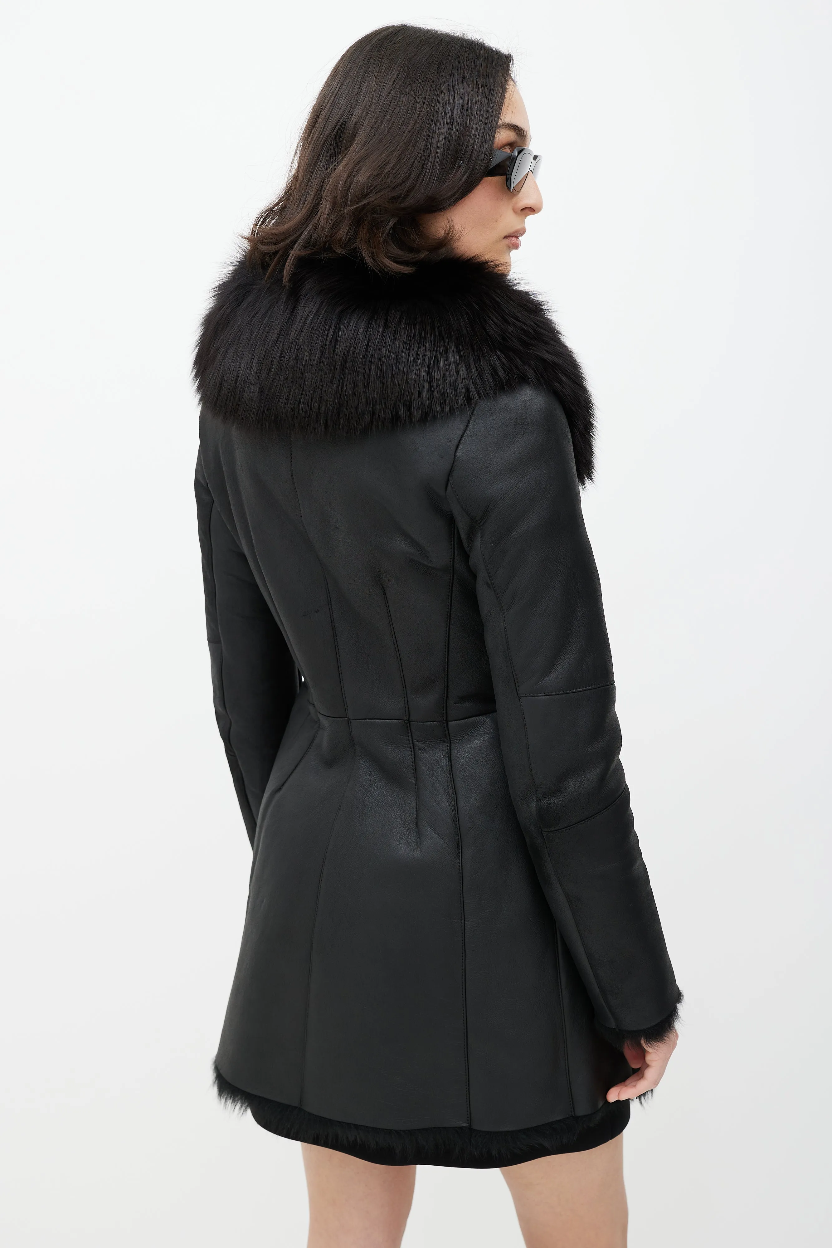 Black Leather Fox Fur Jacket