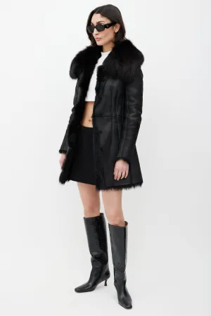 Black Leather Fox Fur Jacket