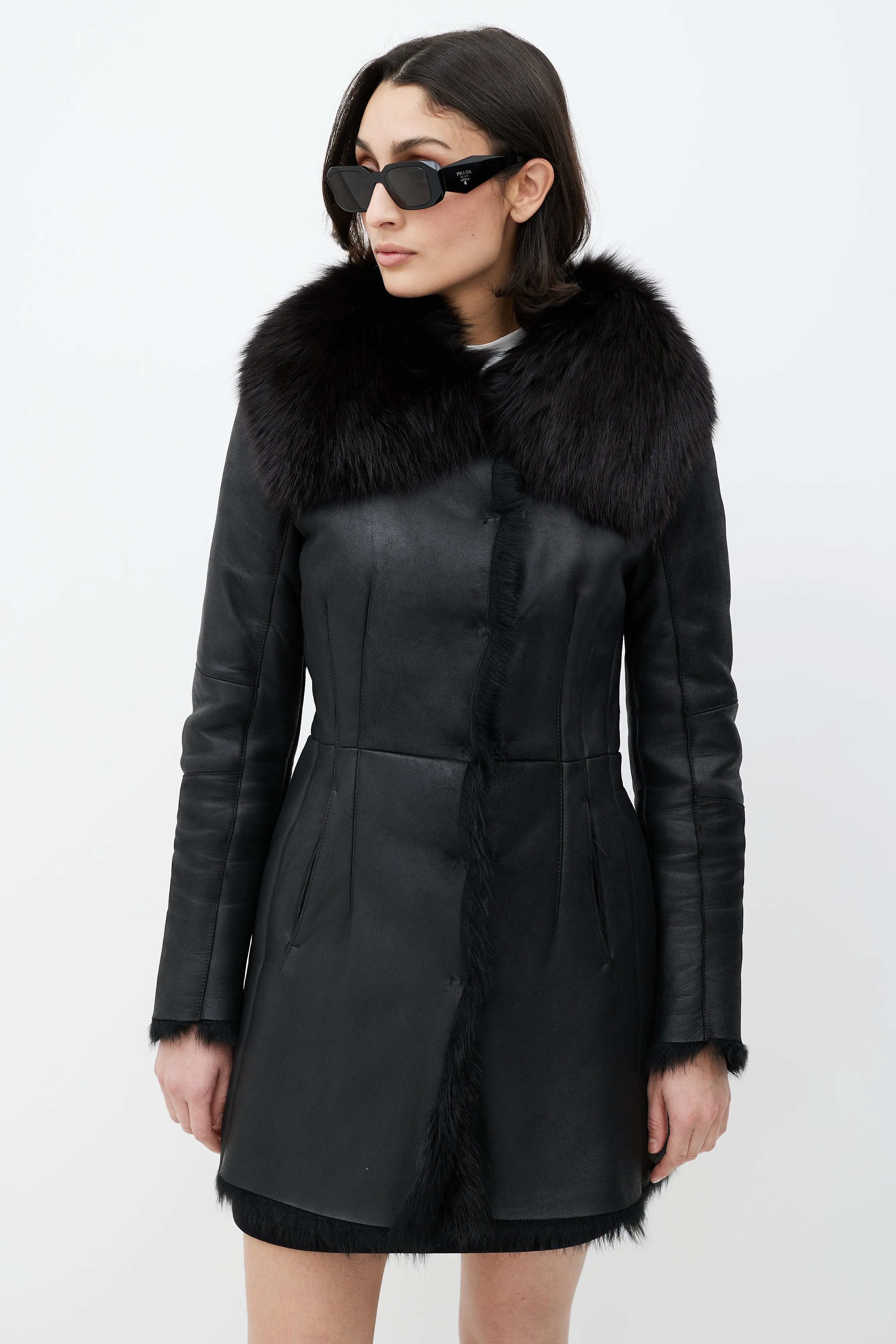 Black Leather Fox Fur Jacket