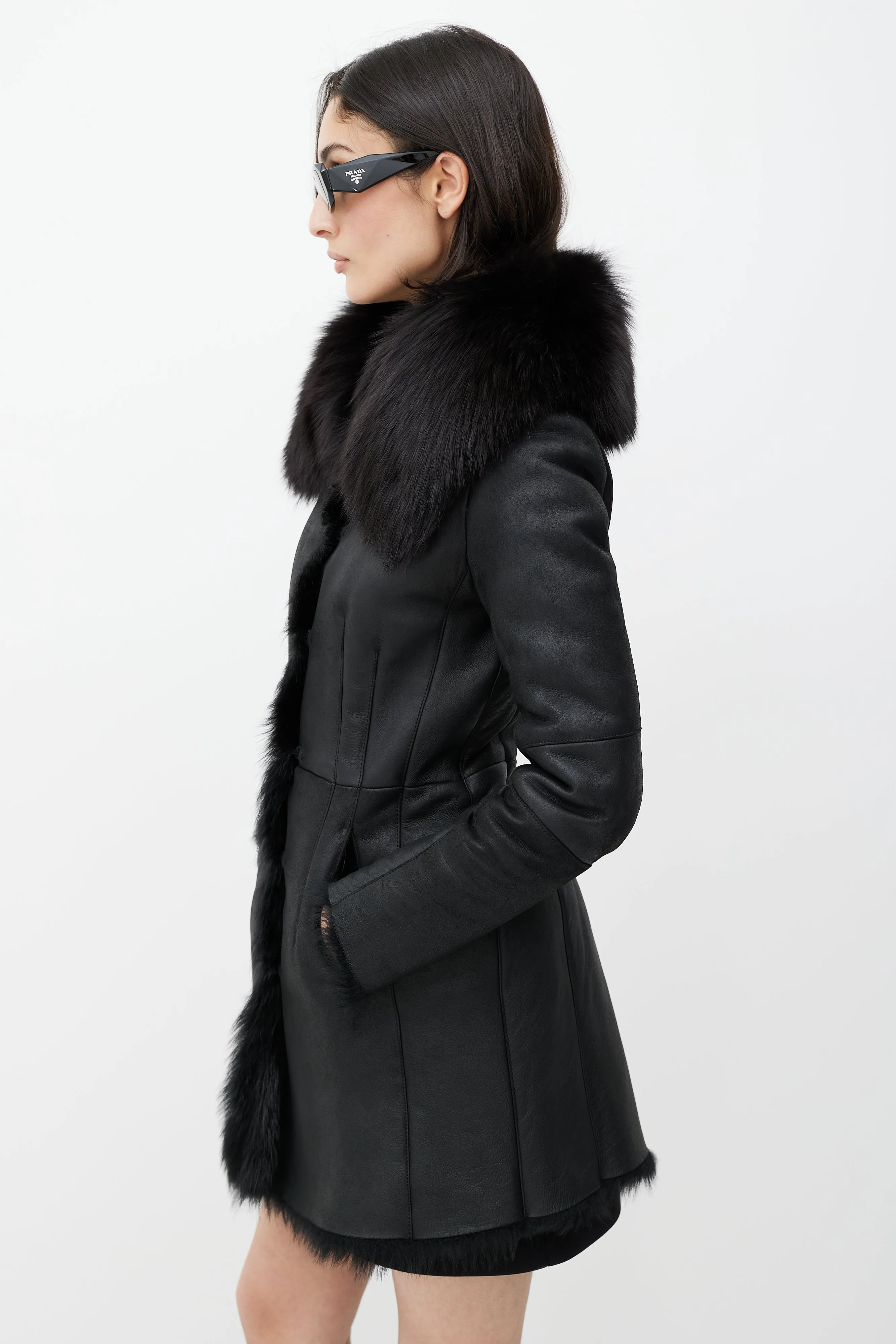 Black Leather Fox Fur Jacket