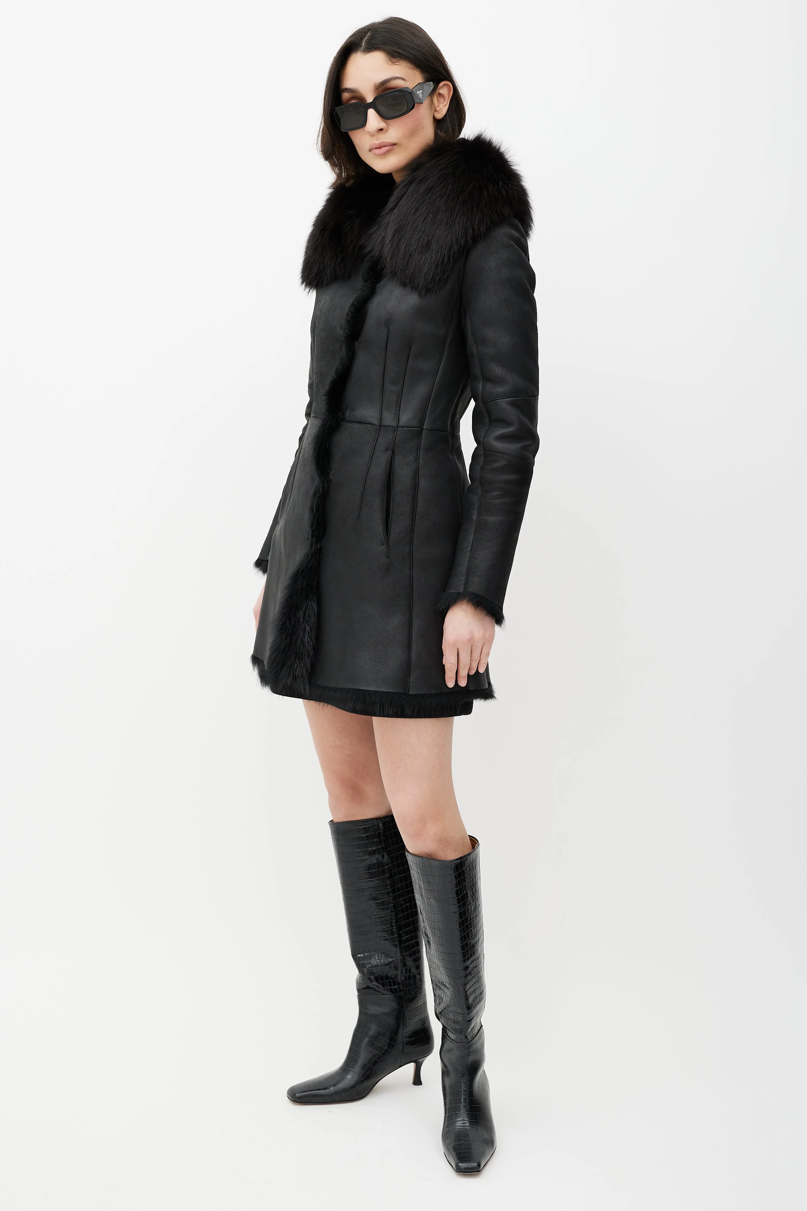 Black Leather Fox Fur Jacket