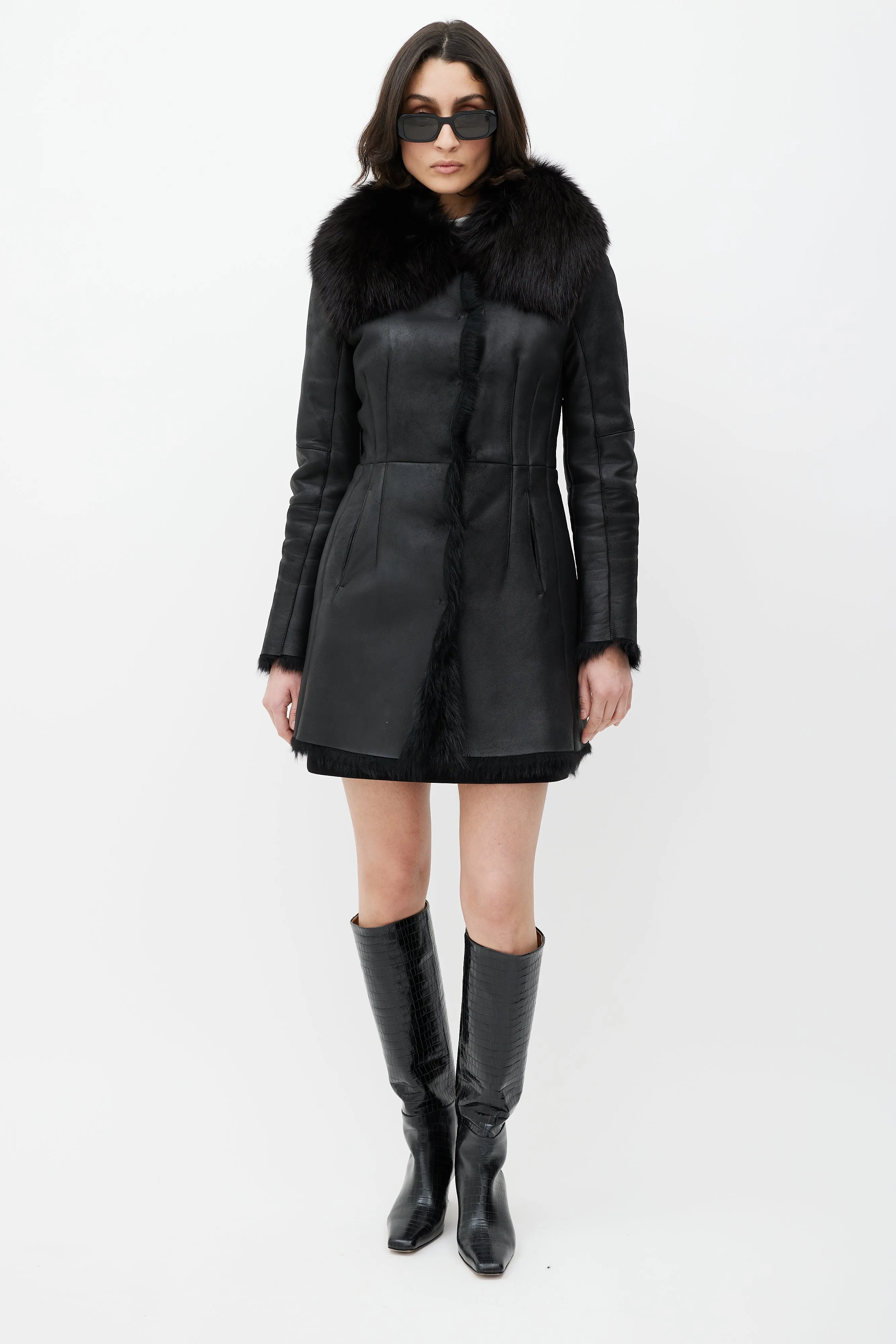 Black Leather Fox Fur Jacket