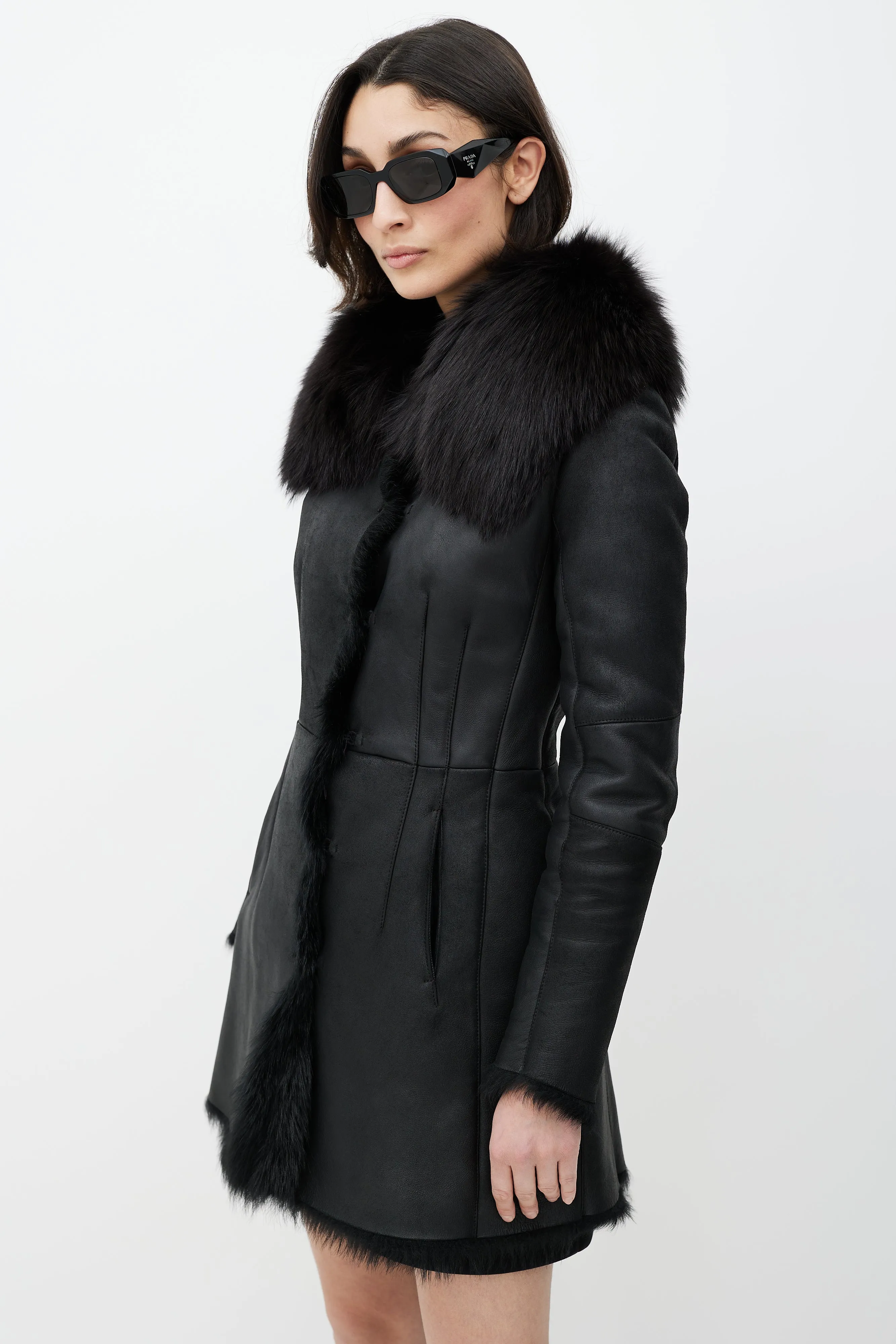 Black Leather Fox Fur Jacket