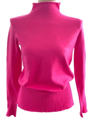 Bright Spring Hot Pink Mock Turtleneck Sweater
