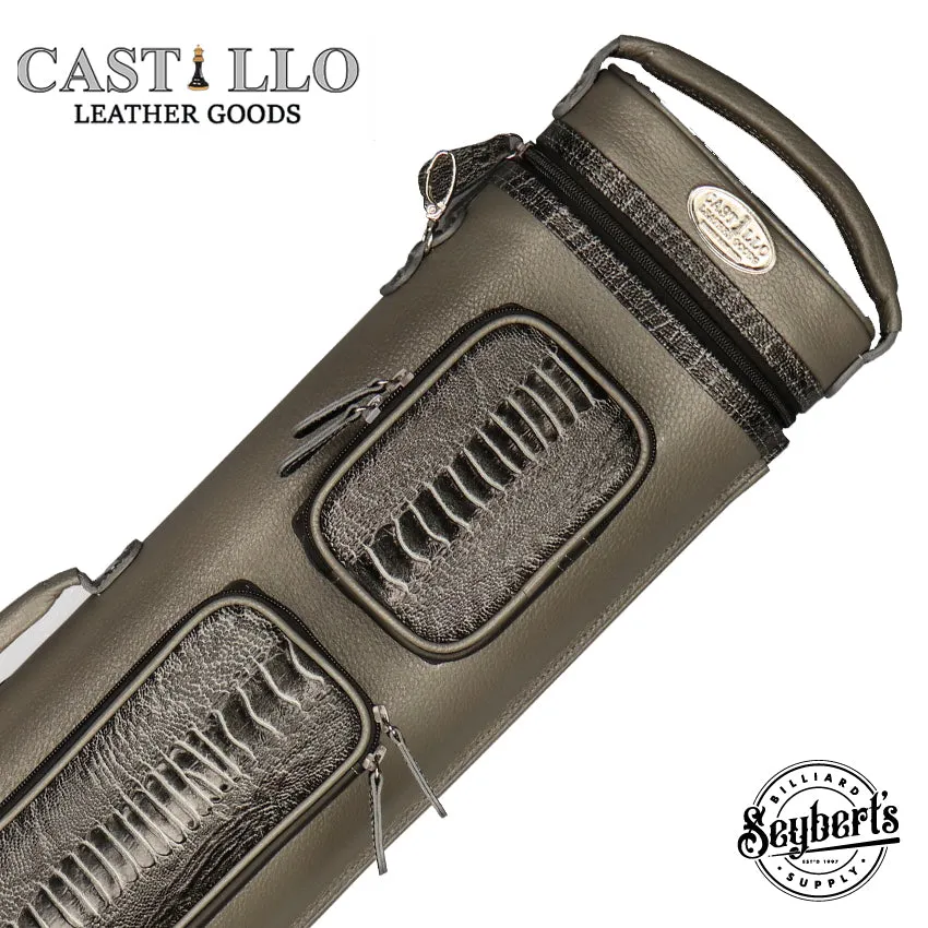 Castillo Grey Leather with Grey Ostrich Leg Accent 4x7 Hard Leather Pool Cue Case - CLG47GYGYOS