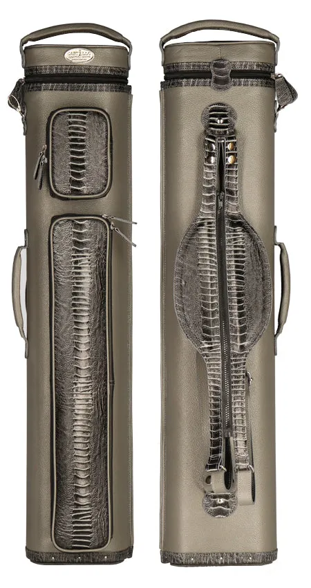 Castillo Grey Leather with Grey Ostrich Leg Accent 4x7 Hard Leather Pool Cue Case - CLG47GYGYOS