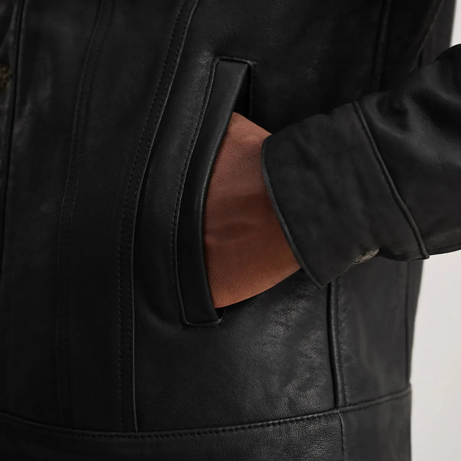 Dallis Tumbled Black Shearling Trucker Jacket