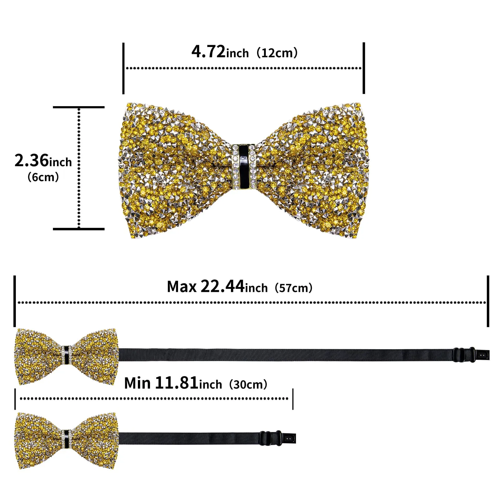 DiBanGu Imitation Diamond Bow Tie Yellow Silver Crystal Men's Pre Tied Bow Ties