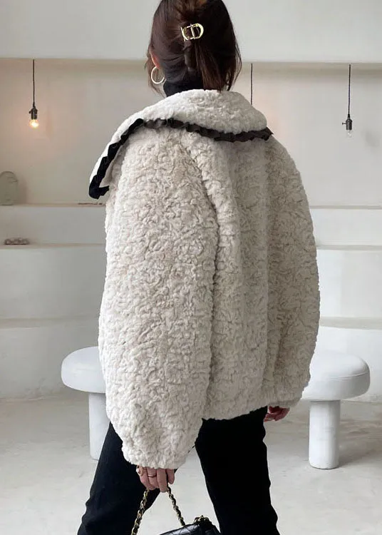 diy Apricot Peter Pan Collar Button Faux Fur Winter Coat