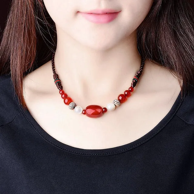 Ethnic Pendant Necklace Charm Crystals Long Necklace