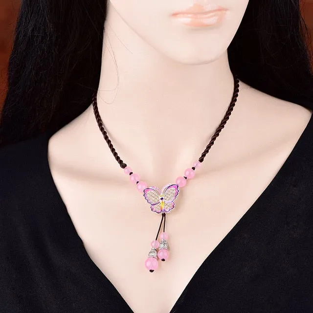Ethnic Pendant Necklace Charm Crystals Long Necklace