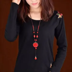 Ethnic Pendant Necklace Charm Crystals Long Necklace