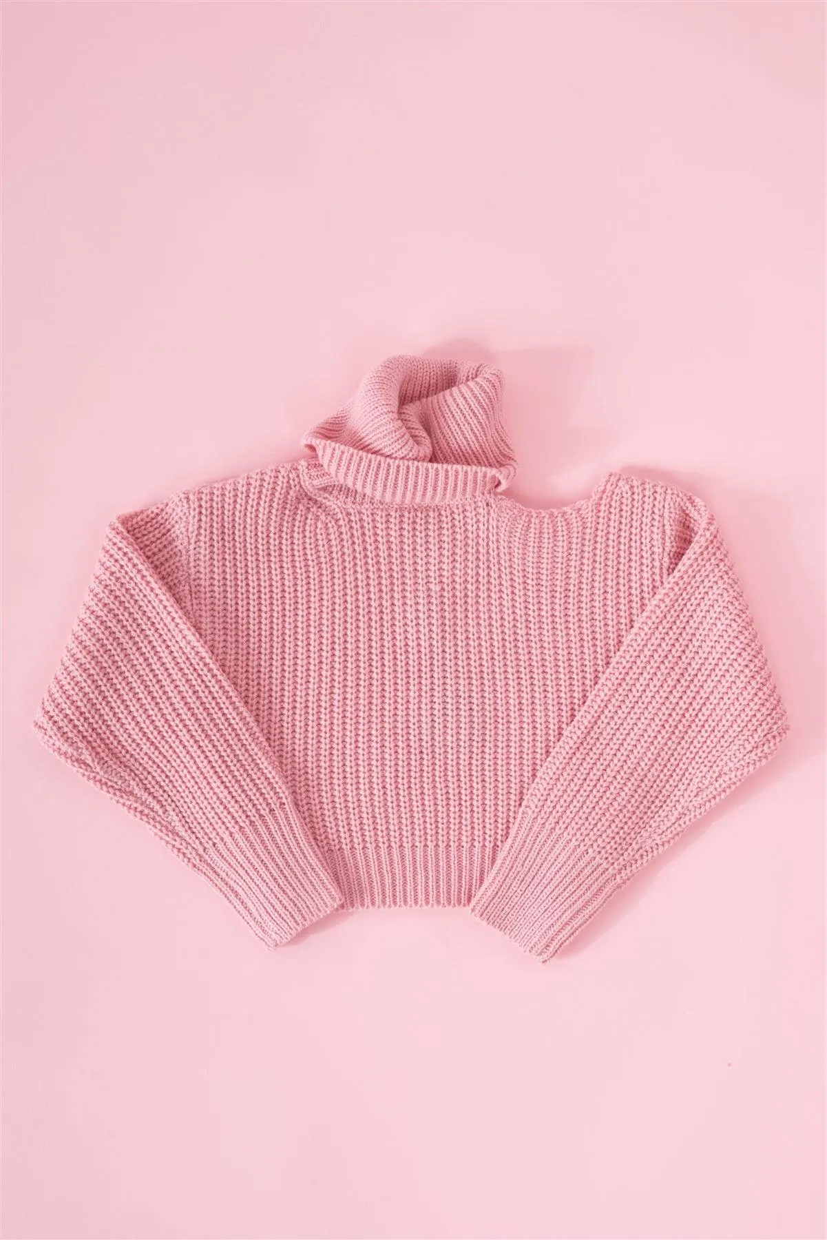 Girls Pink Cut-Out Shoulder Turtleneck Sweater /1-2-1-2