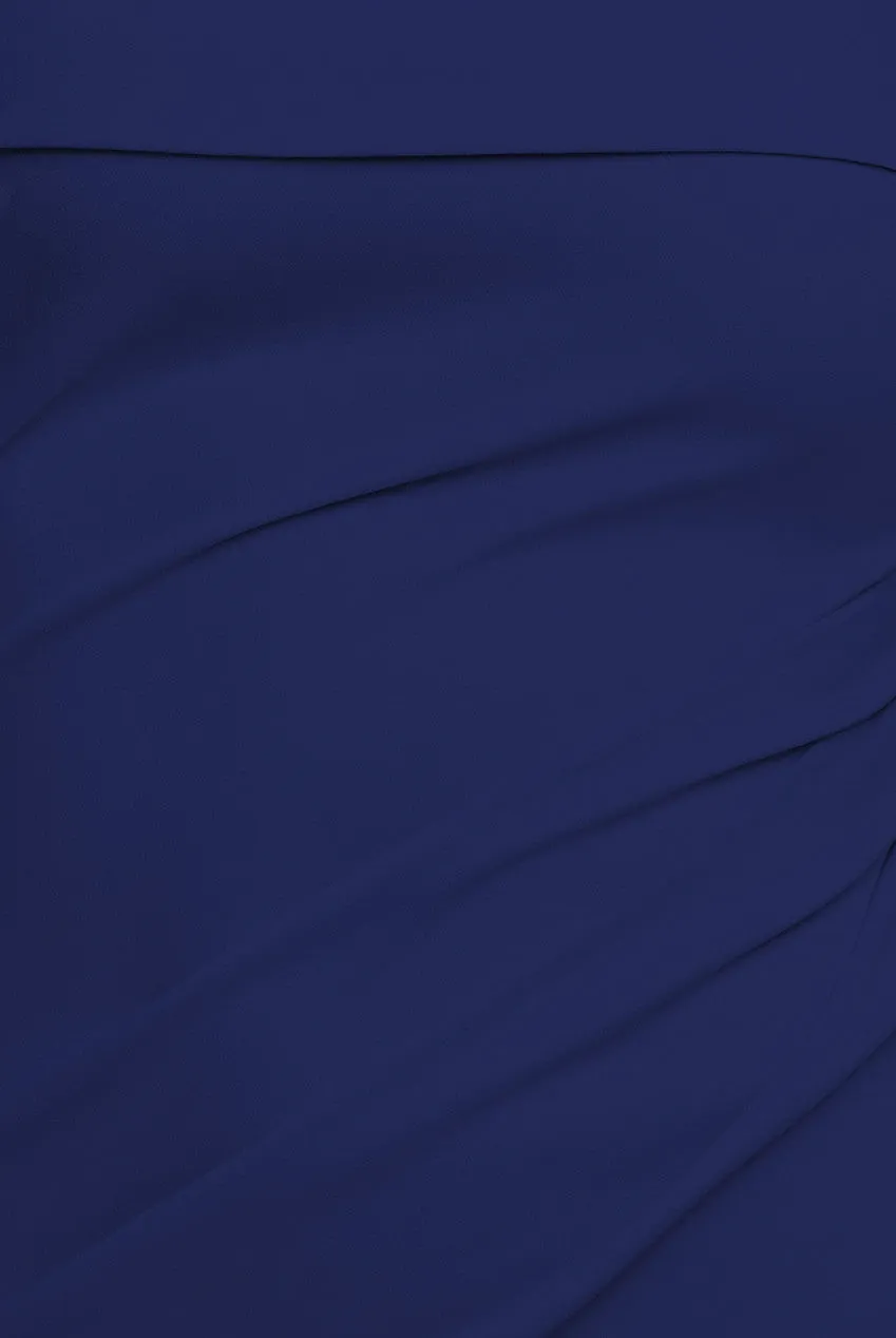 Goddiva Off The Shoulder Pleated Waist Maxi Dress - Navy