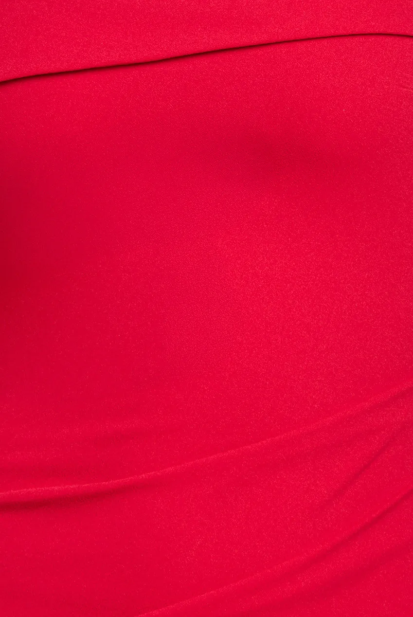 Goddiva Off The Shoulder Pleated Waist Maxi Dress - Red