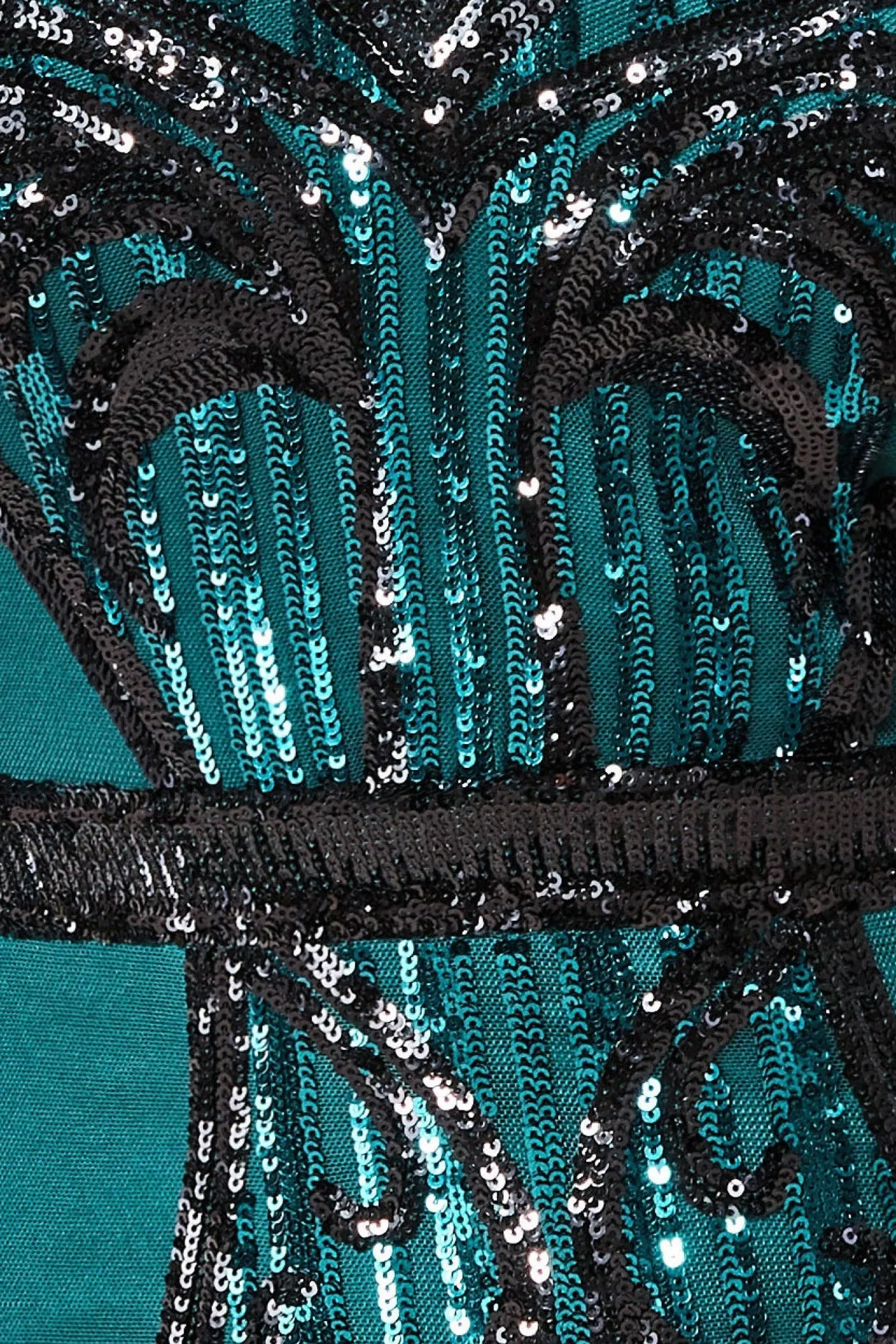 Goddiva Sequin & Mesh Embroidered Maxi Dress - Emerald