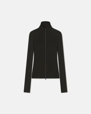 Judson - Zip-Up Mesh-Jersey Turtleneck Top - Anthracite