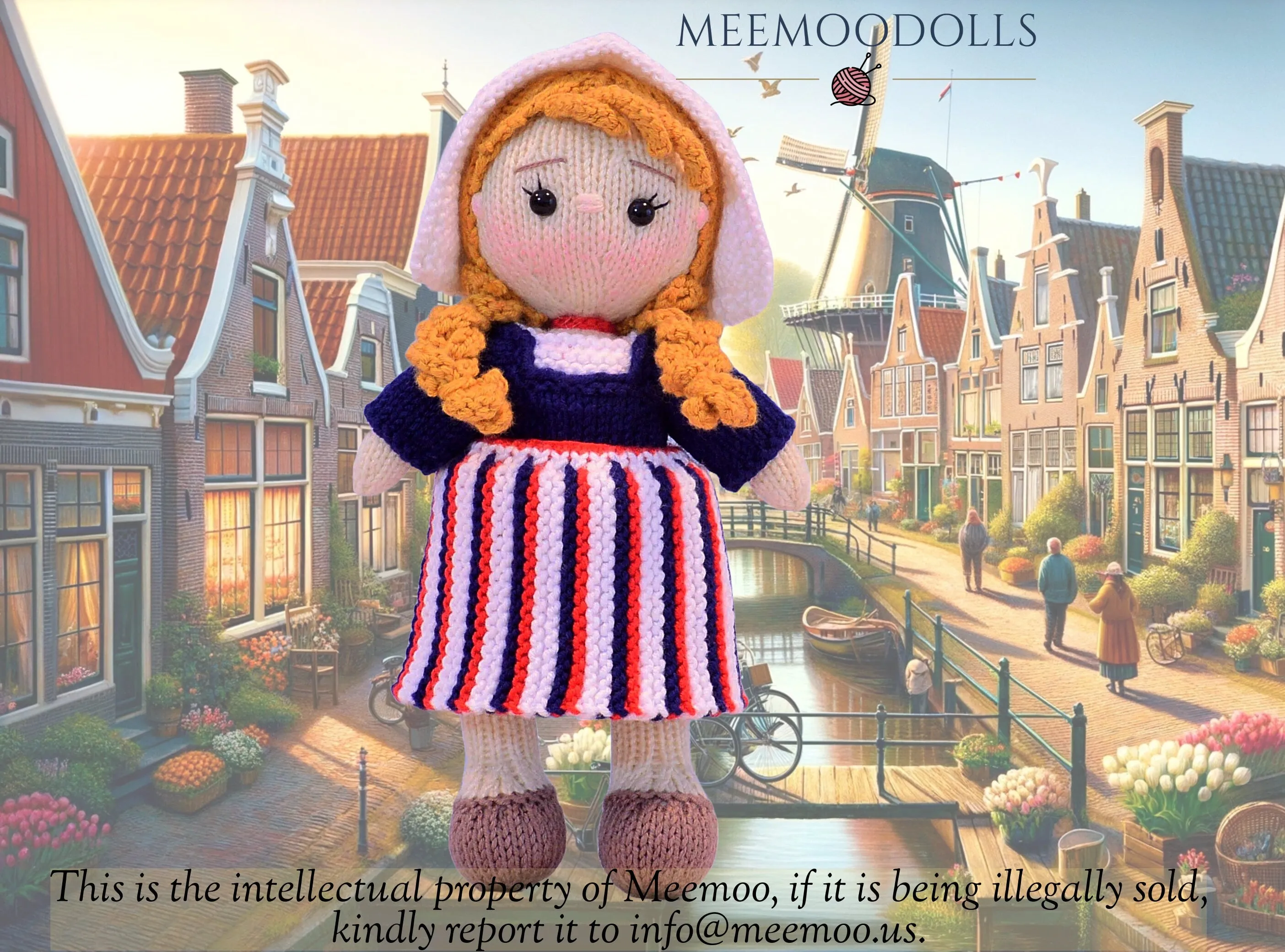 Little Dutch Girl. Knitting Doll Pattern. Meemoodolls.