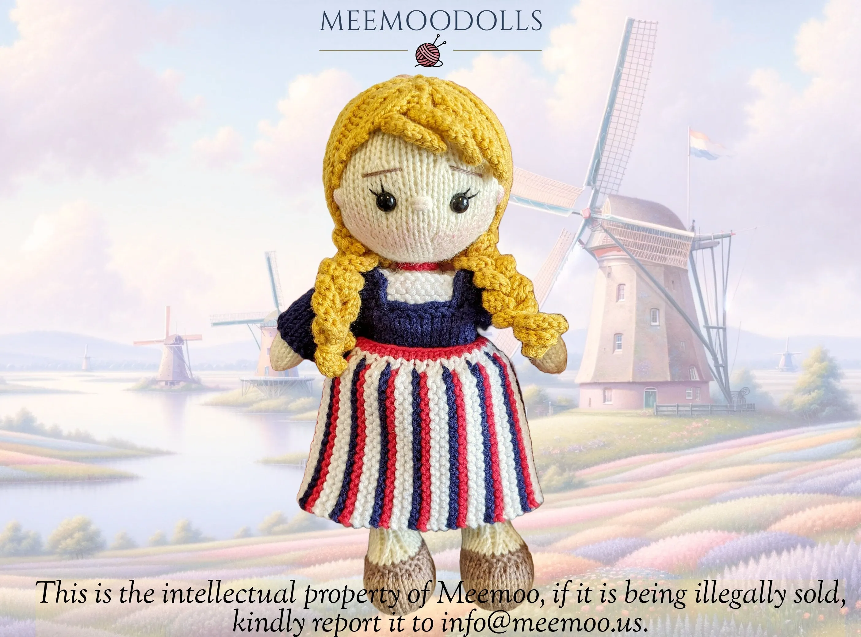 Little Dutch Girl. Knitting Doll Pattern. Meemoodolls.