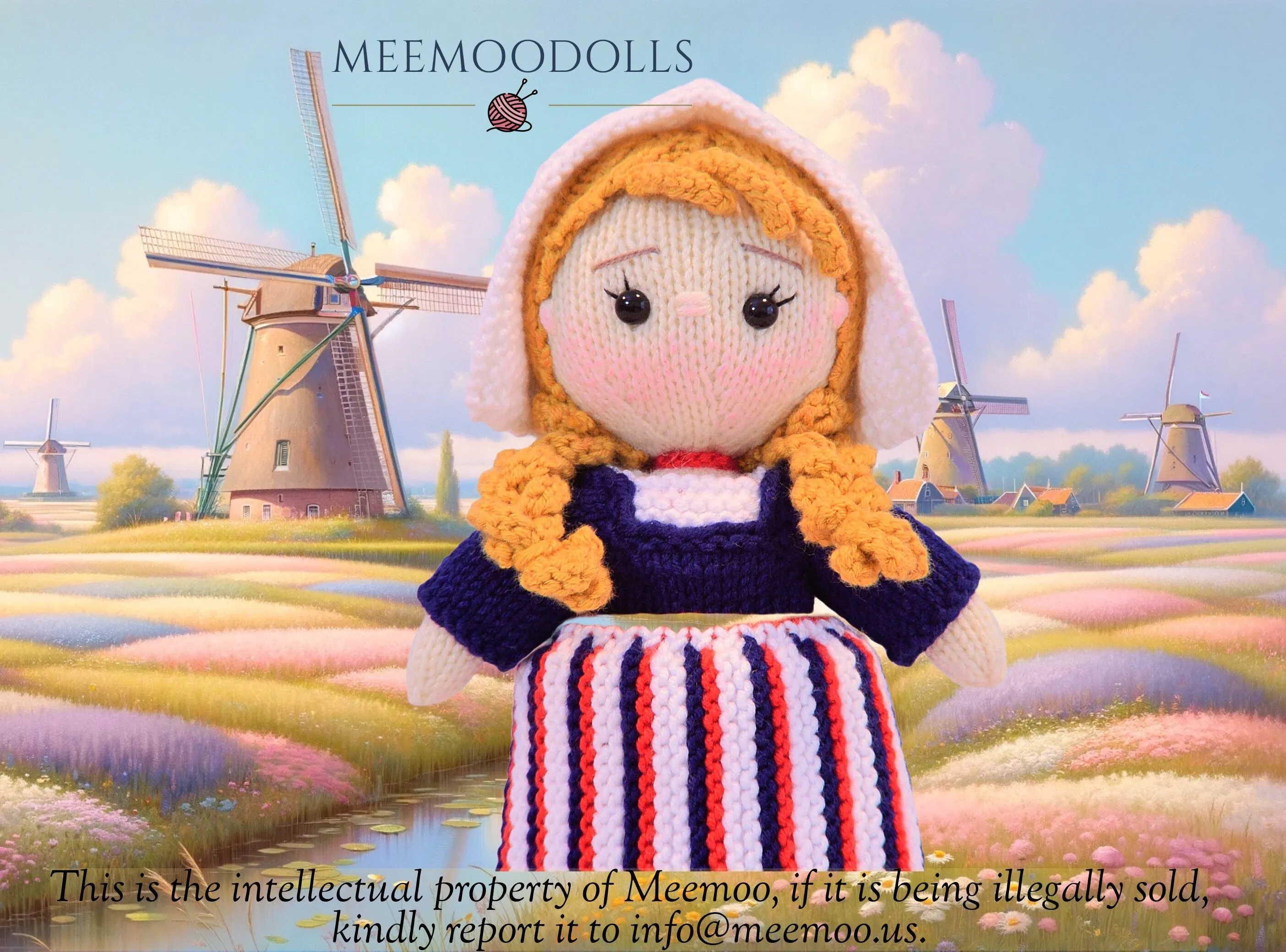 Little Dutch Girl. Knitting Doll Pattern. Meemoodolls.
