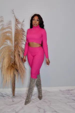 Lolani Two Piece Cropped Sweater Set- Fuchsia