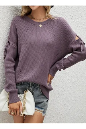 Long Sleeve Knit Sweater; Purple