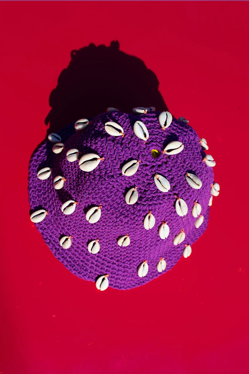 Maena Crochet Bucket Hat With Seashells Purple