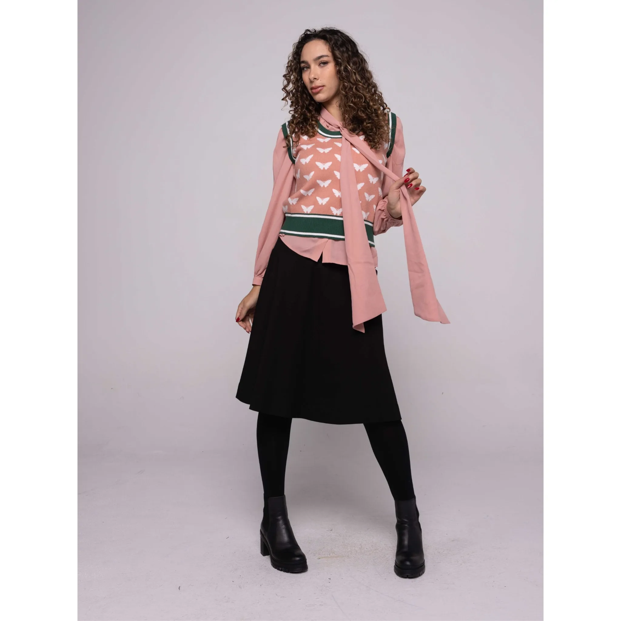 Mauve Puff Sleeve Tie Front Blouse