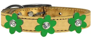 Metallic Flower Leather Collar Gold With Metallic Emerald Green Flowers Size 12