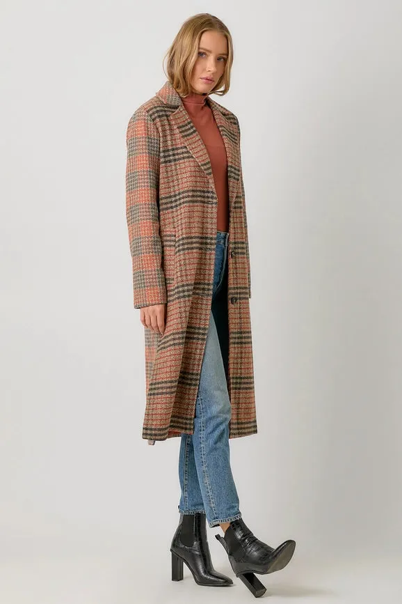 Mixed Media Long Coat Taupe/Pumpkin