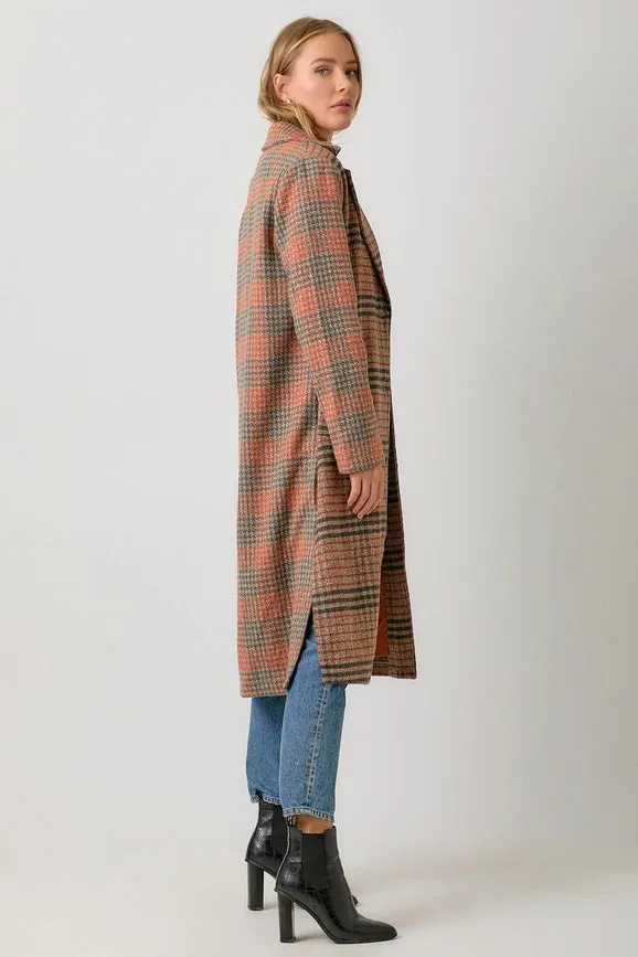 Mixed Media Long Coat Taupe/Pumpkin