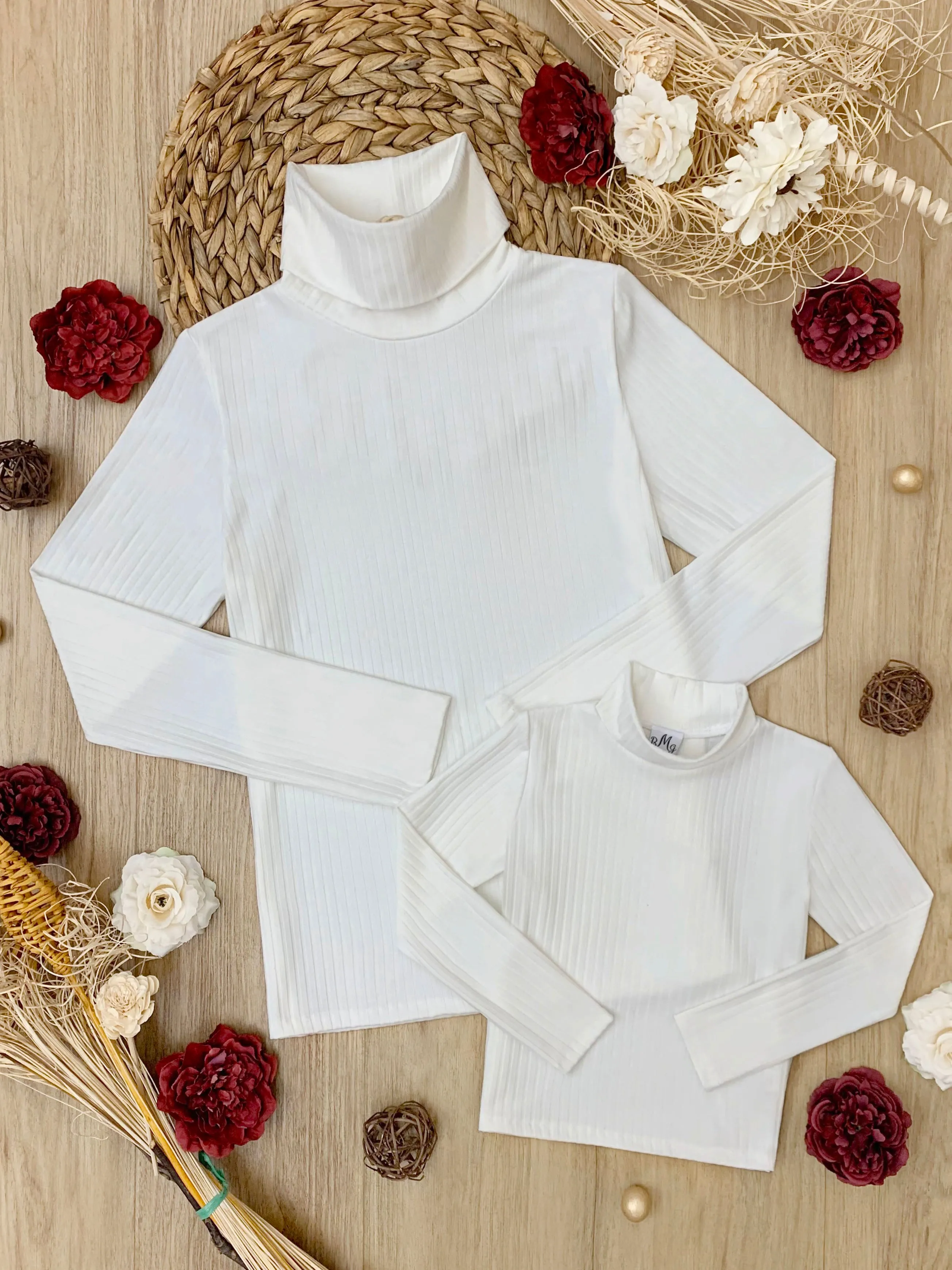 Mommy and Me Cream Fall Ribbed Turtleneck
