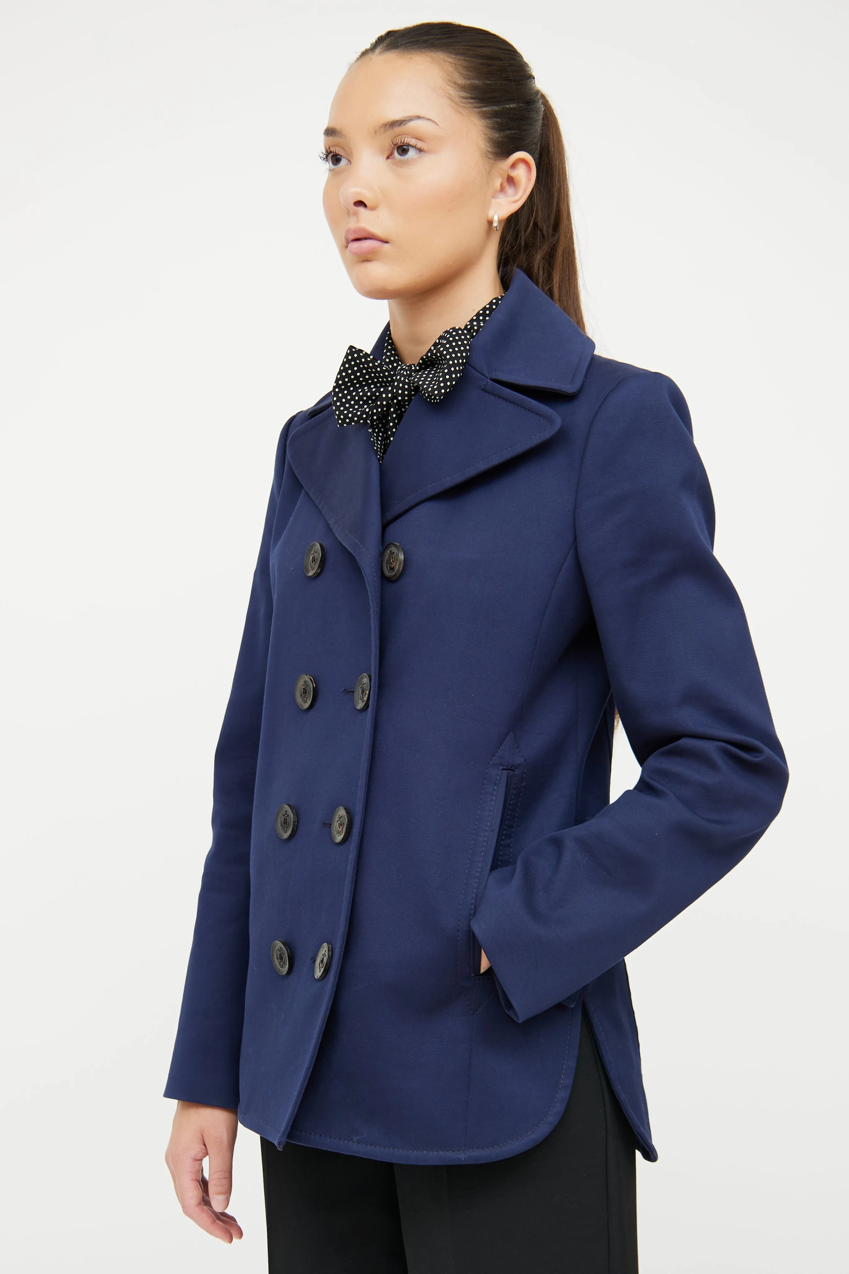 Navy Cotton Double Breasted Pea Coat