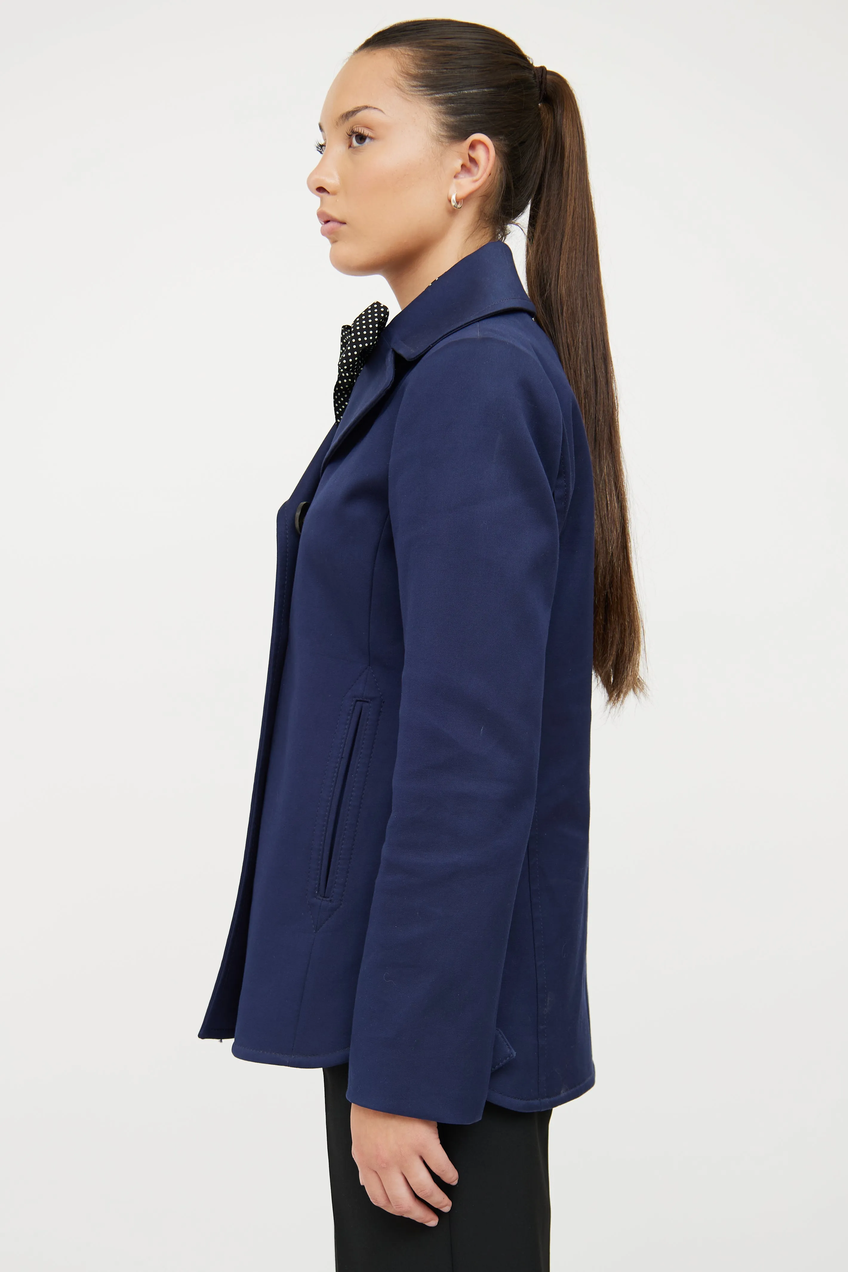 Navy Cotton Double Breasted Pea Coat