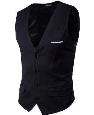 Nidicus Mens Formal Satin V-Neck 4 Button Solid Tuxedo Modern Stylish Suit Vest