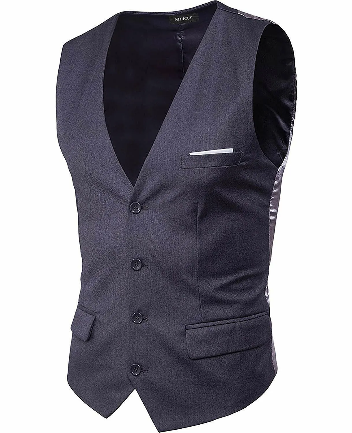 Nidicus Mens Formal Satin V-Neck 4 Button Solid Tuxedo Modern Stylish Suit Vest