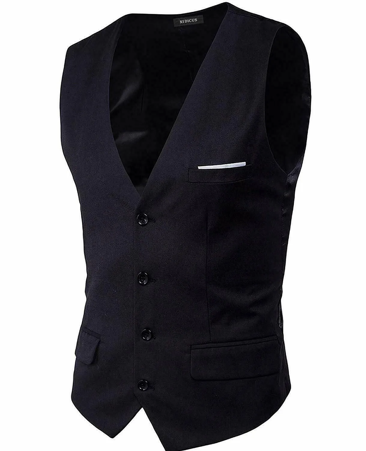 Nidicus Mens Formal Satin V-Neck 4 Button Solid Tuxedo Modern Stylish Suit Vest