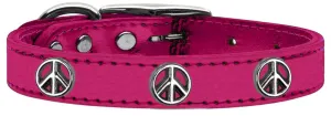 Peace Sign Widget Genuine Metallic Leather Dog Collar Pink 10