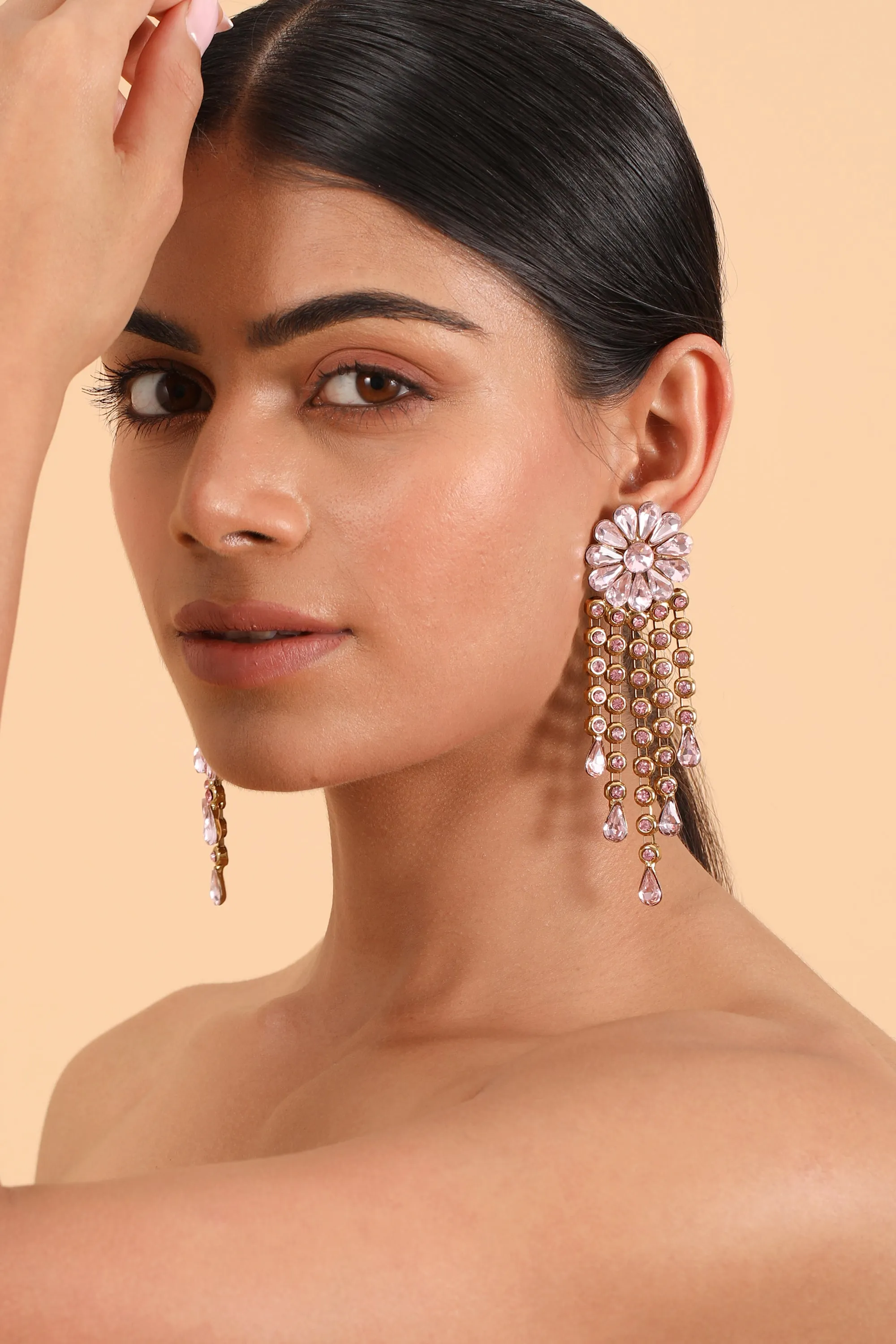 Pearlfect Sparkling Flower Dangler Earrings