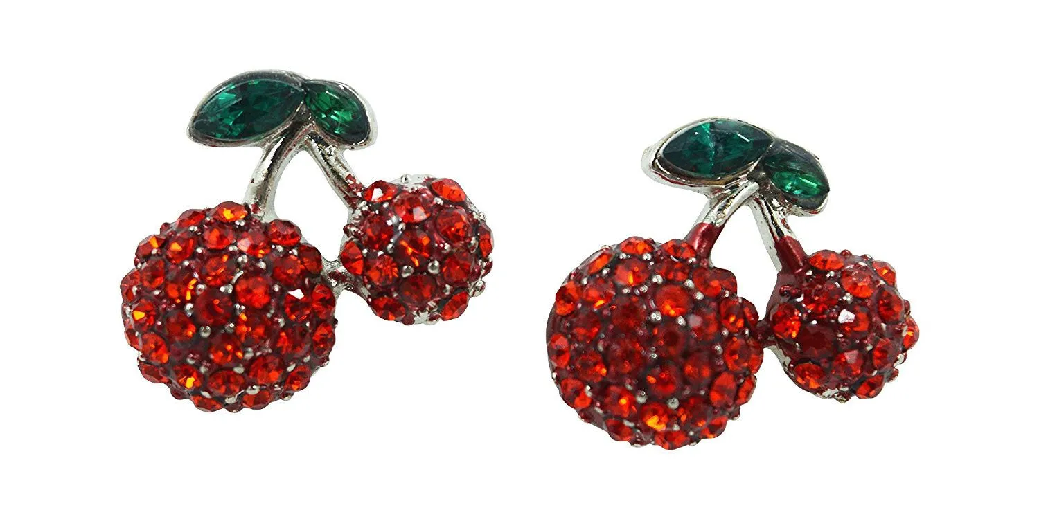 Pinup Girl Cherry Love Red Crystal Earrings - Fruit Earrings