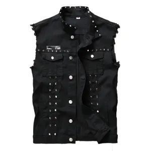 Punk Black Denim Rivet Vest