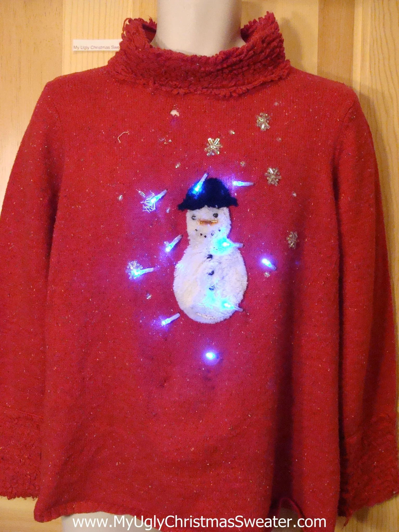 Red Light Up Ugly Christmas Sweater Snowman
