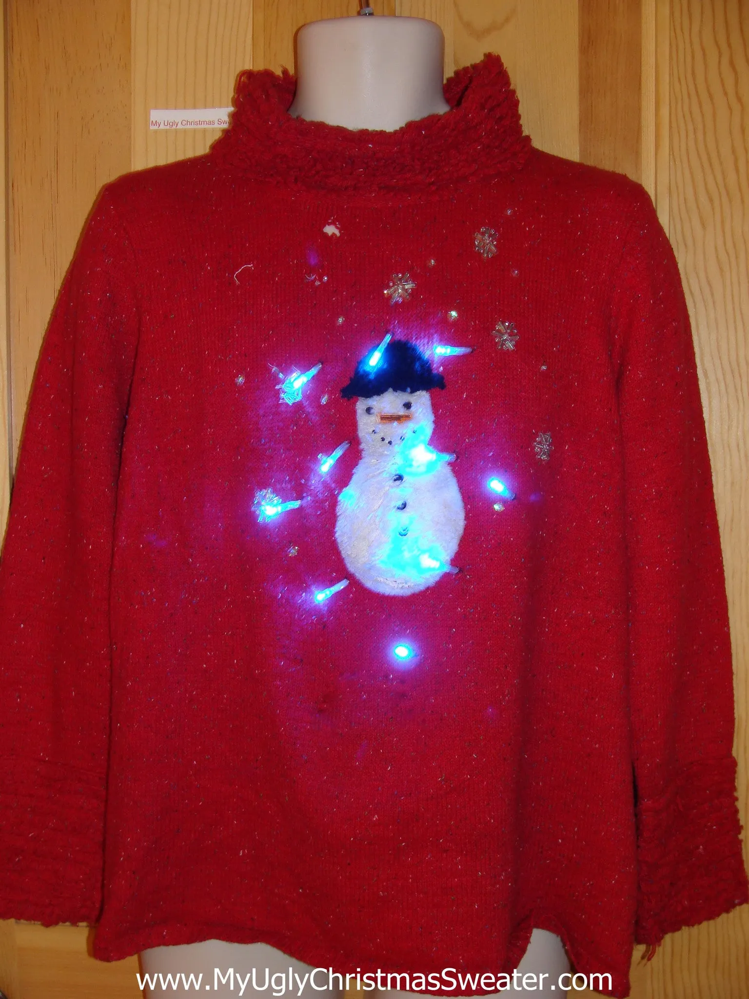 Red Light Up Ugly Christmas Sweater Snowman