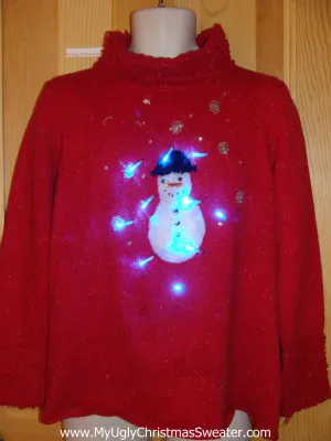 Red Light Up Ugly Christmas Sweater Snowman