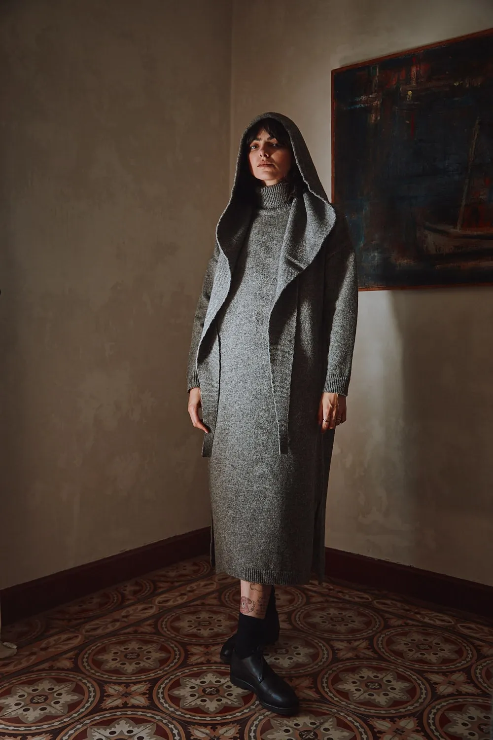 ROMANE 2-in-1 Scarf-Hat in Merino Wool - Ash Grey