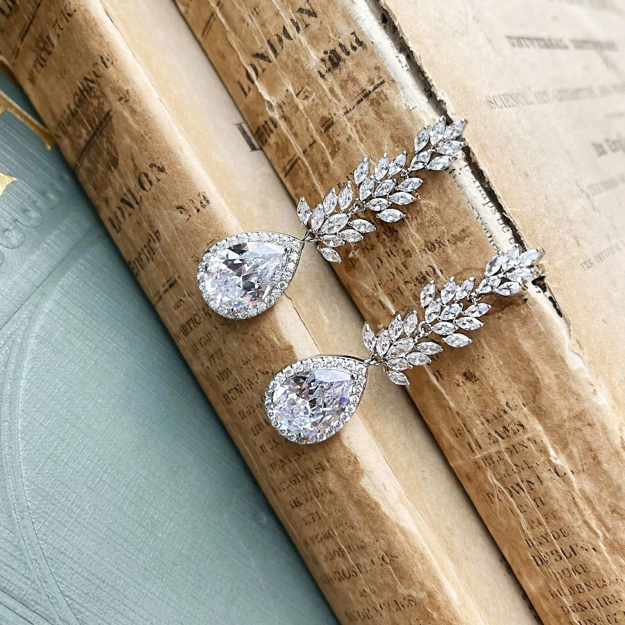 Saundra, Silver Sparkling Crystal Earrings