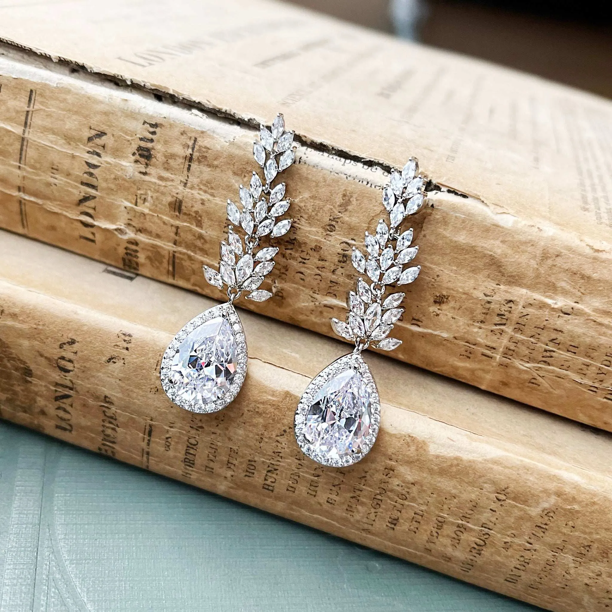 Saundra, Silver Sparkling Crystal Earrings